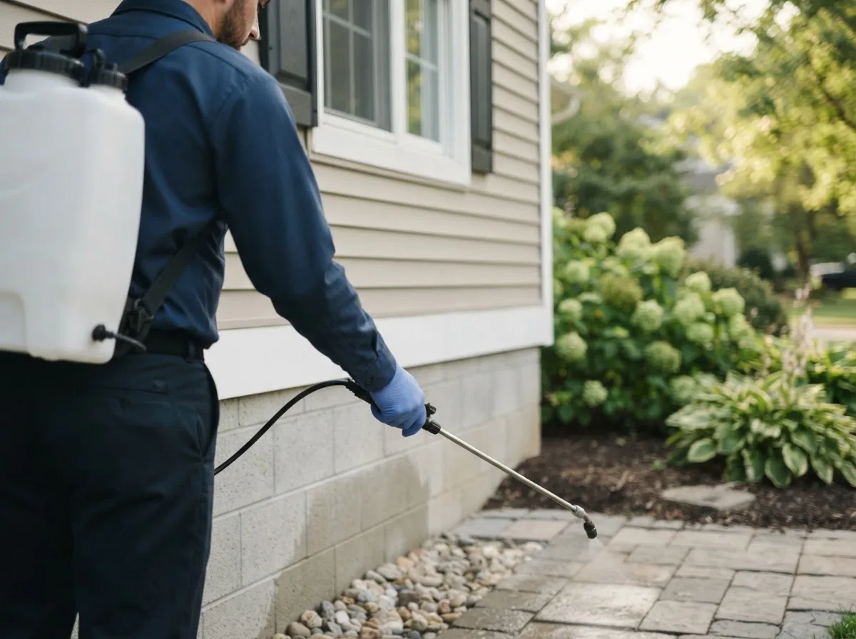 Pest control technician inspecting a home in Hillsboro, IL